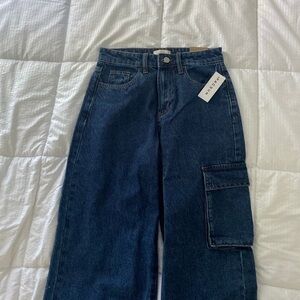 PacSun wide leg dark blue cargo jeans